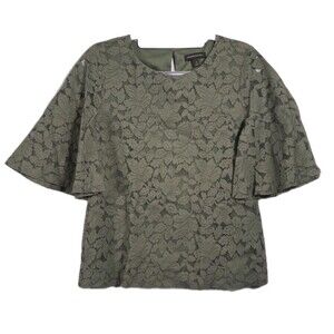Banana Republic Blouse Womens Medium Floral Lace Lined Bell Sleeves Green Top